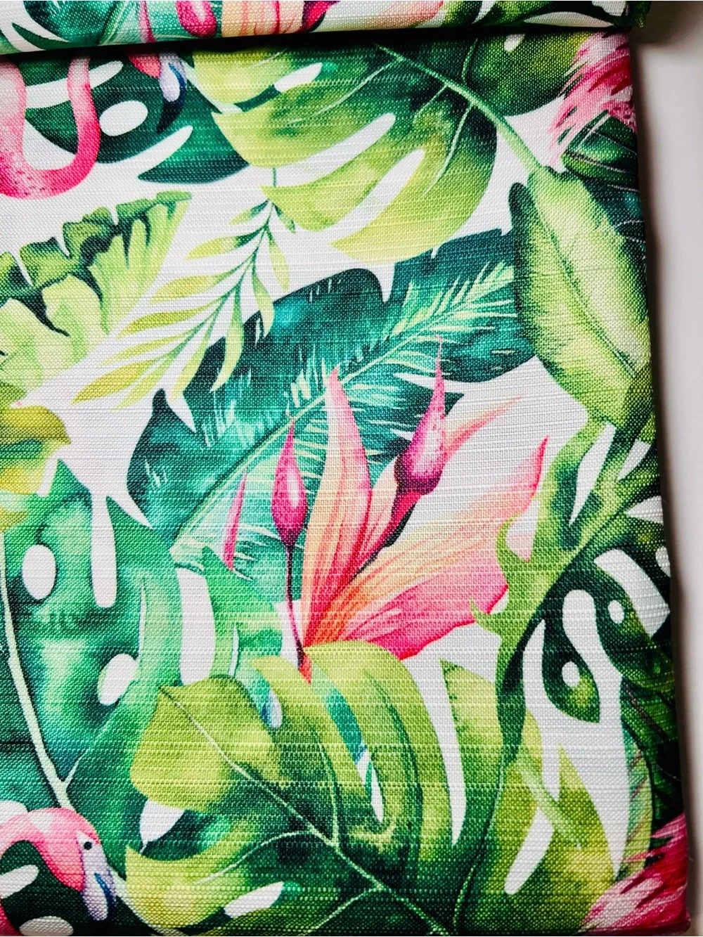 Flamingo Tropics Fabric Shower Curtain Tropical Pink Flamingos Green Leaves